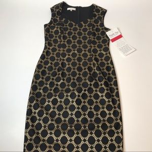 Kasper special occasion black gold sheath dress